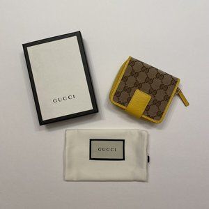 GUCCI GG Yellow Supreme Monogram Leather Trim Compact Wallet